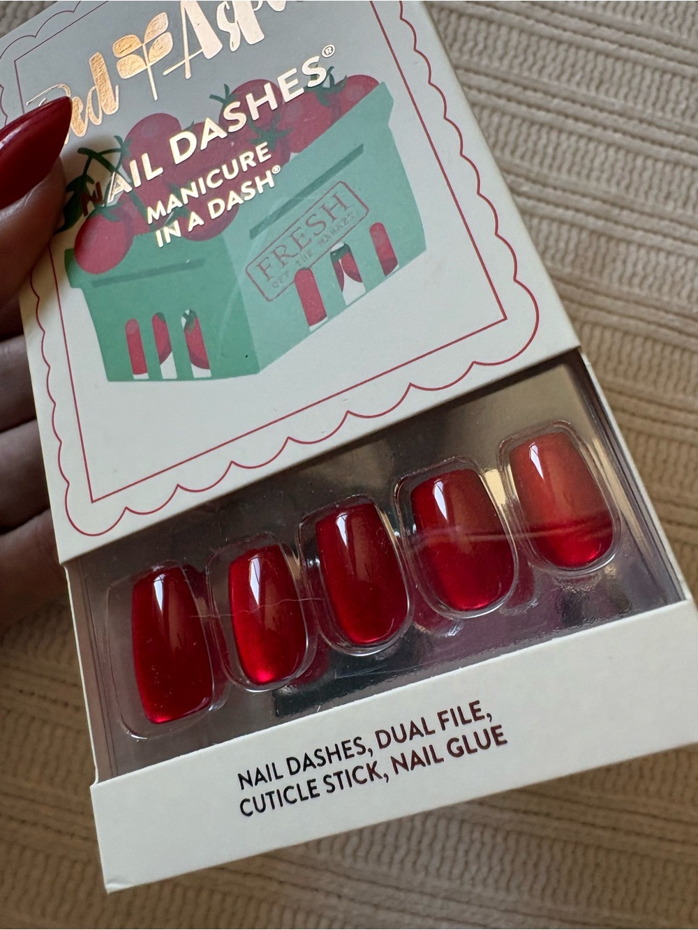 Red Aspen NAIL DASHES PressOn Nails Shimmering Red Sun Rippened Tomatoes Tovi - Picture 4 of 8